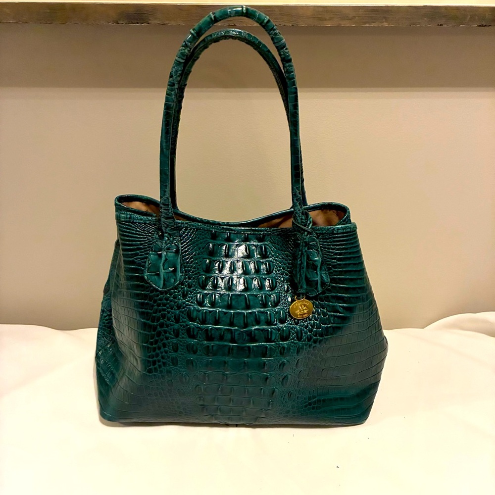Brahmin Green Croc-Embossed Tote